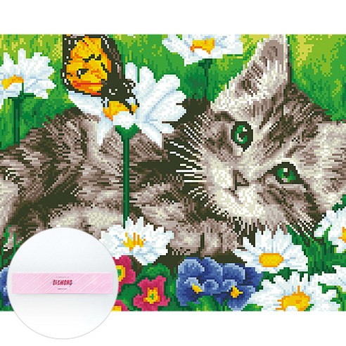 디클레어 DIY 패브릭형 보석십자수 패키지 세트 50 x 40 cm, F2007 들판위의 고양이, 1세트