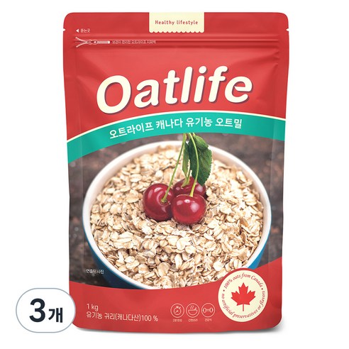 오트라이프 유기농 오트밀, 1kg, 3개