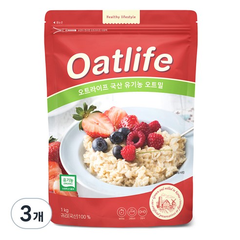 오트라이프 국산 유기농 오트밀, 1kg, 3개