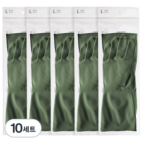 생활공작소 고무장갑, 딥그린, 대(L), 10개