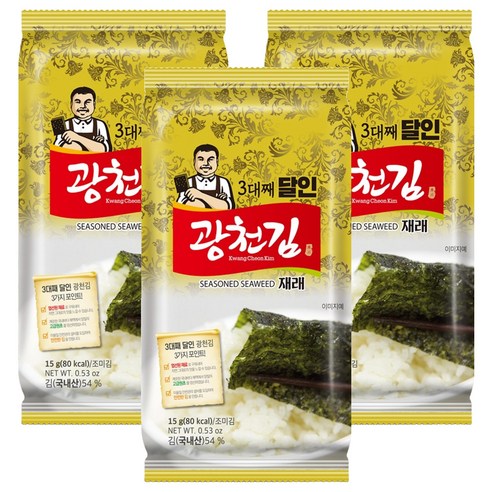 광천김 3대째 달인 재래김, 15g, 3개