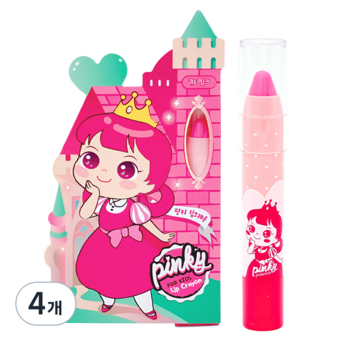 핑크공주 핑키 어린이 립 크레용 2.5g, 02 큐티핑크, 4개