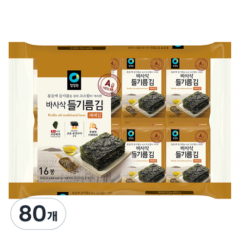 대상 청정원 들기름 바사삭김, 4g, 80개