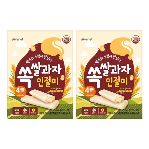 아이배냇 유아용 쏙쌀과자 40g, 인절미맛, 2개