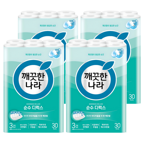 깨끗한나라 순수 디럭스 천연펄프 3겹 화장지, 30m, 30개입, 4개