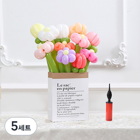 피앤비유니티 DIY꽃풍선선물 10p + 풍선펌프 + 종이봉투 세트, 07 데이지 + 튤립, 5세트