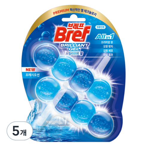 브레프 브릴리언트 젤 프레시 오션향 변기세정제 2p, 42g, 5개