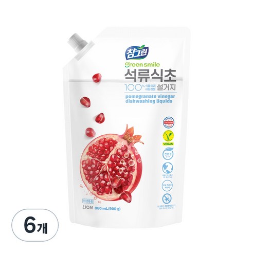 참그린 석류식초 설거지 주방세제, 6개, 860ml