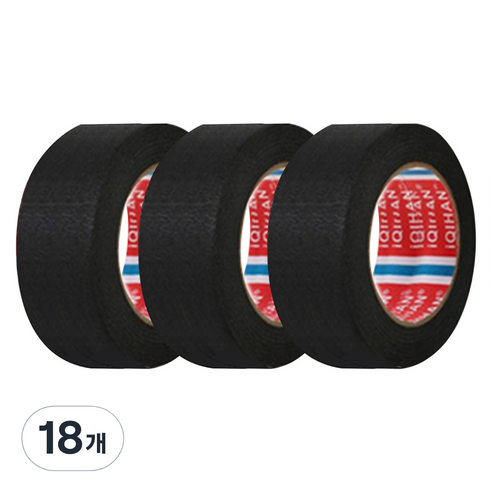 iQIHAN 다다 마스킹 종이테이프 30mm x 15m, 블랙, 18개