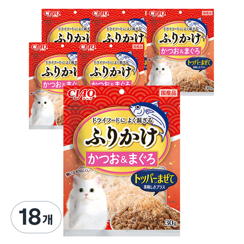챠오츄르 이나바 고양이 후리가케 토퍼, 혼합맛(가다랑어포/참치), 30g, 18개