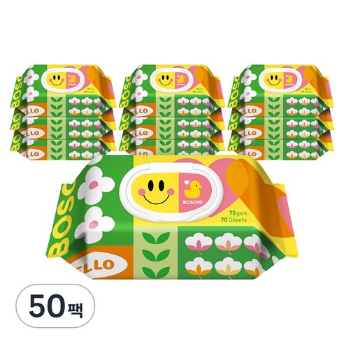 보솜이 액션플레이 물티슈 캡형, 75g, 70매, 50개