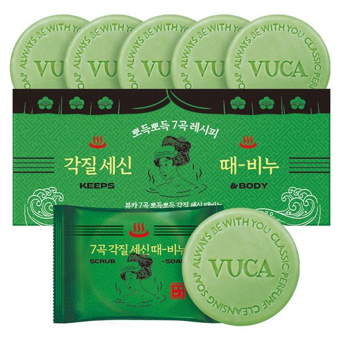뷰카 7곡 뽀득뽀득 각질 세신 때비누 프레쉬향, 100g, 6개
