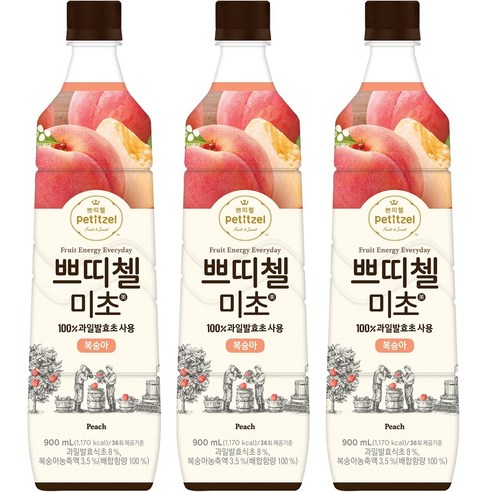 쁘띠첼 미초 복숭아 식초, 900ml, 3개