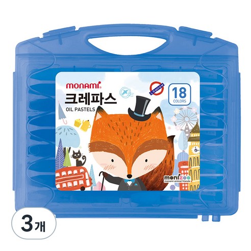 모나미 모니주 크레파스 블루, 18색, 3개