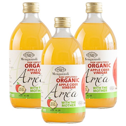 멩가졸리 언필터드 유기농 사과식초, 500ml, 3개