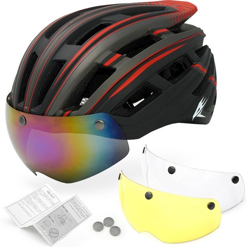 ACEPEED 자전거 고글 헬멧, 1 블랙 레드