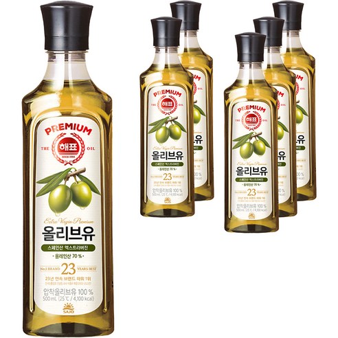 해표 압착 올리브유, 500ml, 6개