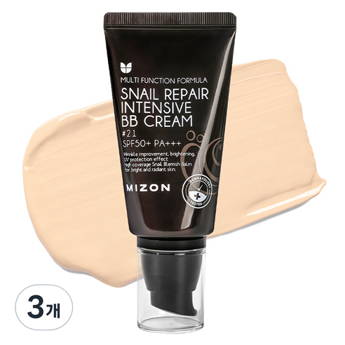 미즈온 스네일 리페어 인텐시브 비비크림 SPF50+ PA+++, 21호 로즈 베이지, 3개