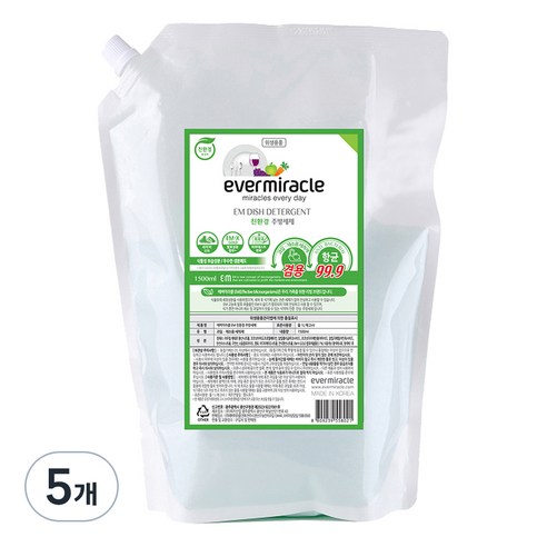 에버미라클 EM 친환경 주방세제, 1.5L, 5개
