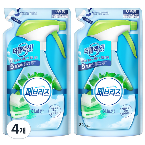 페브리즈 허브향 섬유탈취제 리필, 320ml, 4개