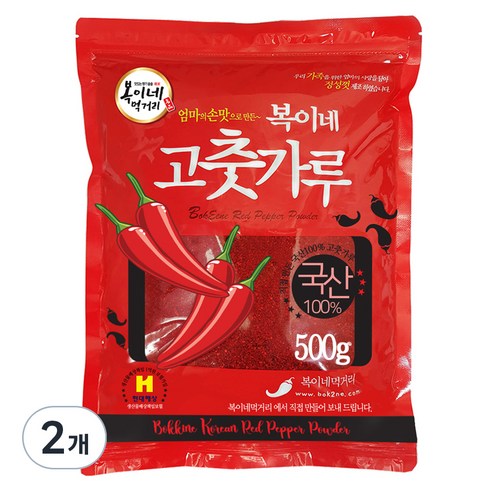 복이네먹거리 국산 고춧가루 보통맛 반찬용, 500g, 2개