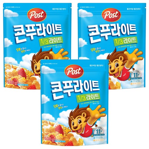 포스트 콘푸라이트1/3슈거라이트 시리얼, 530g, 3개