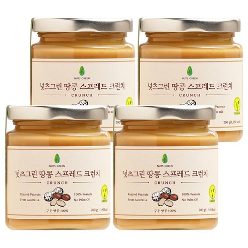 넛츠그린 땅콩 스프레드 크런치, 200g, 4개