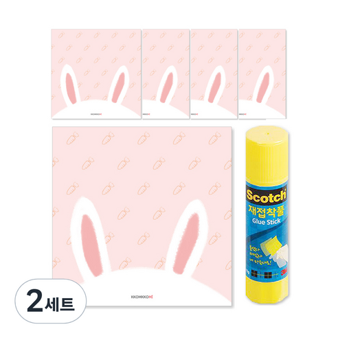 꼼꼬미 피카부 애니멀 떡메모지 5p + 재접착풀 세트, 토끼, 2세트