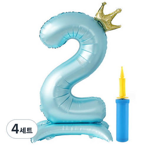 올리브파티 대형 스탠딩 왕관 생일 풍선 숫자2 + 손펌프 세트, 블루(풍선), 4세트