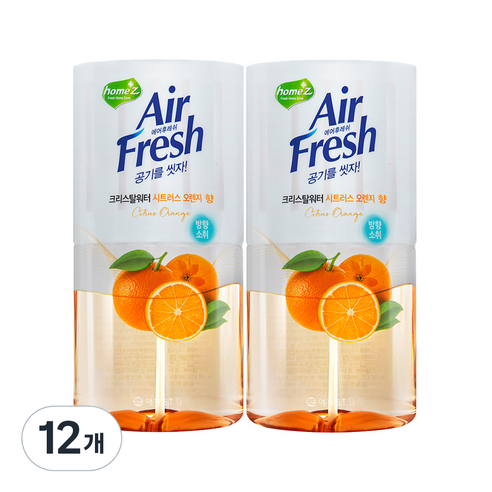 홈즈 에어후레쉬 크리스탈워터 방향제 본품 시트러스오렌지, 400ml, 12개, 과일/트로피칼향