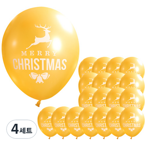 루돌프 크리스마스풍선 30cm x 20p + 손펌프 랜덤발송 + 컬링리본 화이트 소, 골드, 4세트