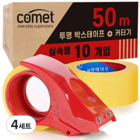 코멧 투명 박스테이프 50M * 48mm 10p + 커터 세트, 4세트