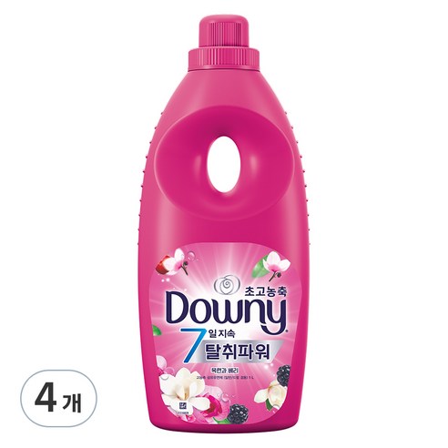 다우니 7일지속 탈취파워 초고농축 섬유유연제 목련과 베리 본품, 1L, 4개
