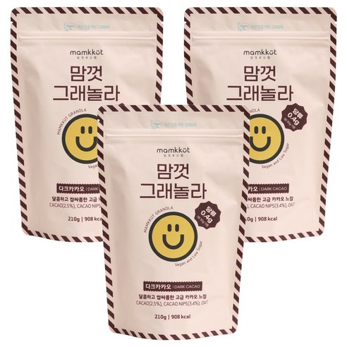맘껏푸드랩 비건 저당 다크카카오 그래놀라, 3개, 210g
