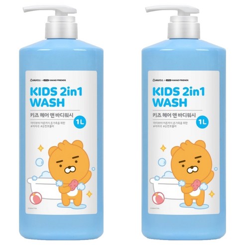 베비언스 카카오 리틀프렌즈 키즈 헤어 앤 바디워시 대용량, 1L, 2개
