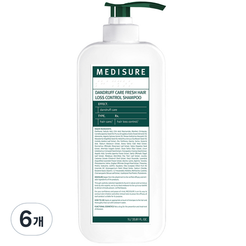 메디슈어 비듬케어 프레쉬 탈모 샴푸, 1000ml, 6개
