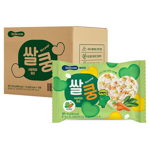 베베쿡 쌀쿵 시금치와 당근, 혼합맛(시금치/당근), 15g, 10개