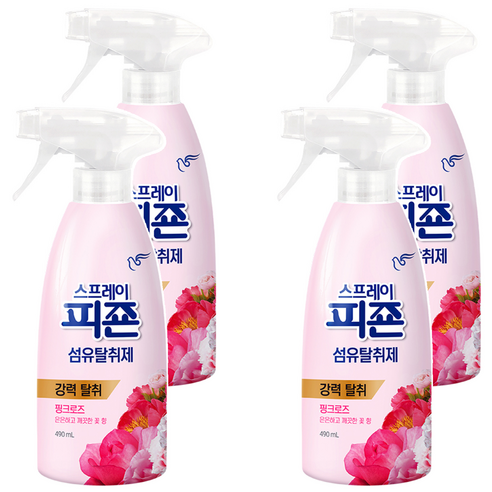 피죤 스프레이 섬유탈취제 핑크로즈 본품, 490ml, 4개