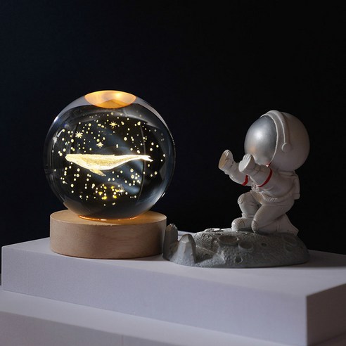 LED 수정구슬 무드등 원형볼 8cm + 핸드폰 거치대 세트, 범고래