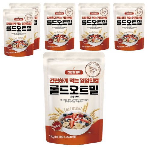 건강한밥상 간편하게 먹는 영양한컵 롤드오트밀, 1kg, 6개