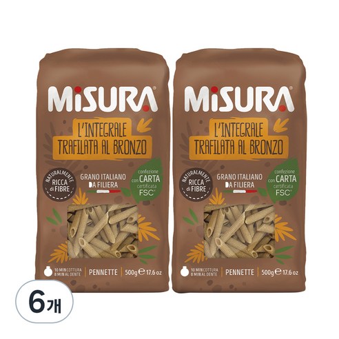 미주라 통밀펜네떼, 500g, 6개