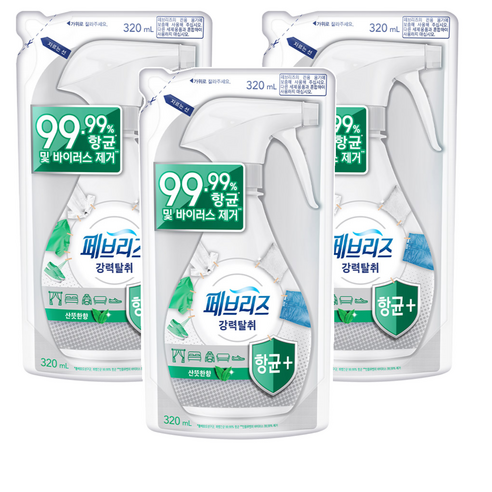 페브리즈 항균 플러스 섬유탈취제 산뜻한향 리필, 320ml, 3개