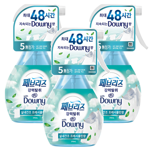 페브리즈 다우니 섬유탈취제 실내건조 프레시클린향 본품, 370ml, 3개