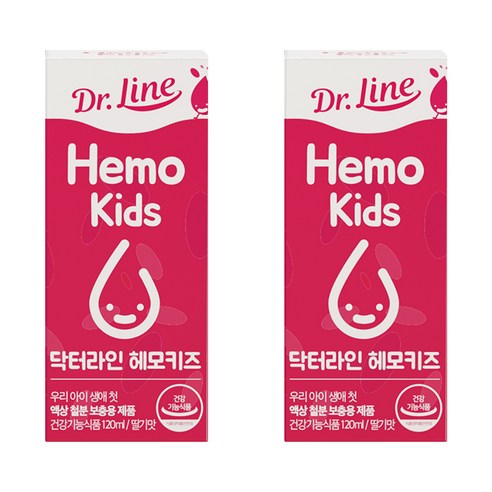 닥터라인 헤모키즈 맛있는 딸기맛 유아철분제, 120ml, 2개