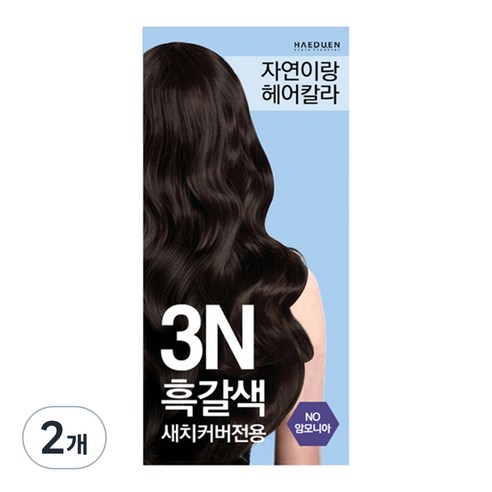 자연이랑 헤어칼라 염색제, 3N흑갈색, 2개