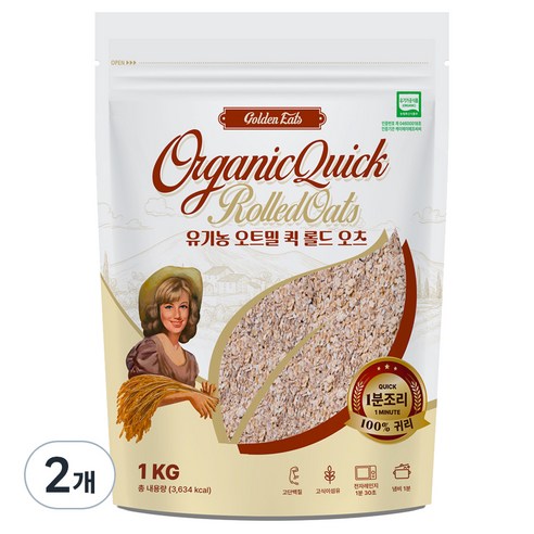 골든잇츠 유기농 퀵 오트밀, 1kg, 2개