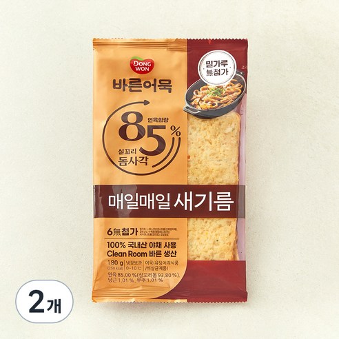 바른어묵 85% 실꼬리돔사각 어묵, 180g, 2개