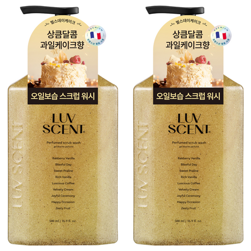 럽센트 바디 스크럽 워시 벌스데이케이크 라즈베리 바닐라향, 2개, 500ml