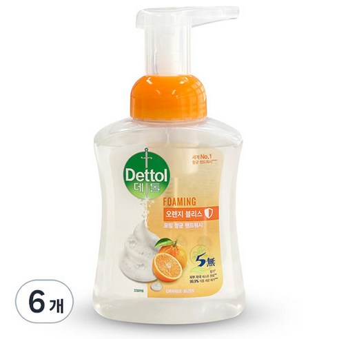 데톨 포밍 핸드워시 오렌지 블리스, 250ml, 6개