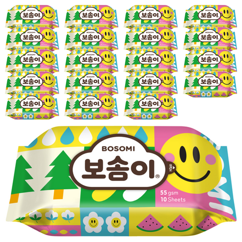 보솜이 펀앤플레이 라이트 물티슈 휴대용, 10개입, 20개, 55g